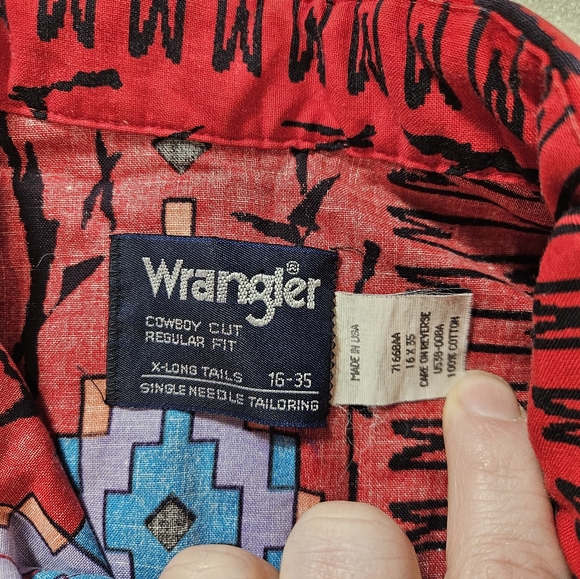 Wrangler Brushpopper Western Shirt 16-35 Large Tall Red Aztec - Picture 4 of 8
